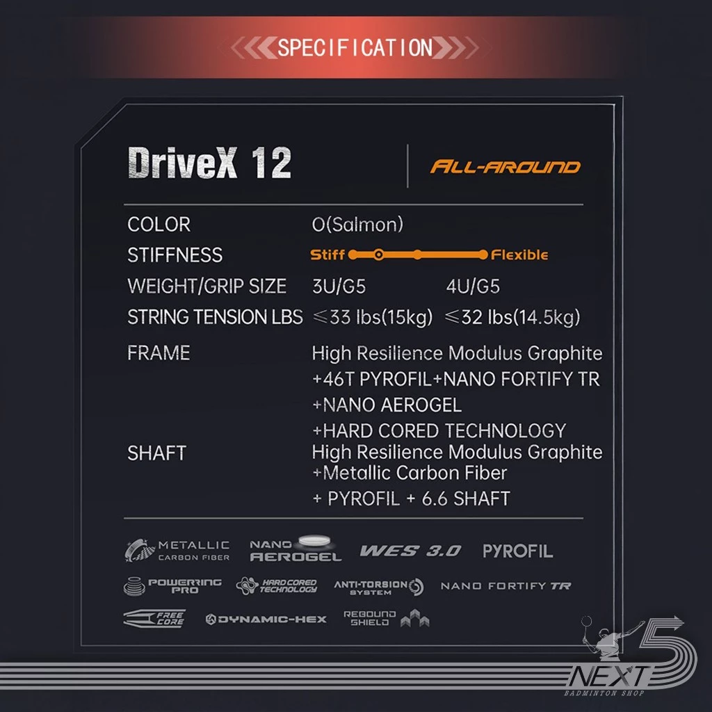 VICTOR VICTOR DriveX 12 (DX-12) ไม้แบดมินตัน ของแท้ ประกันศูนย์ไทย ควบคุมแม่นยำ แถมเอ็น กริป ซอง รูปสินค้า 8