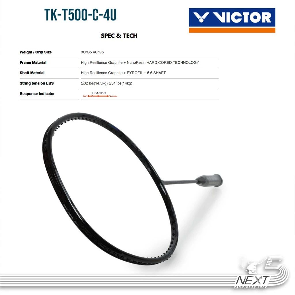 Victor ไม้แบดมินตัน รุ่น Thruster T-500 ( TK-T500 ) แถมเอ็น victor vs-66 ซอง กริป ประกันศูนย์ไทย รูปที่ 4