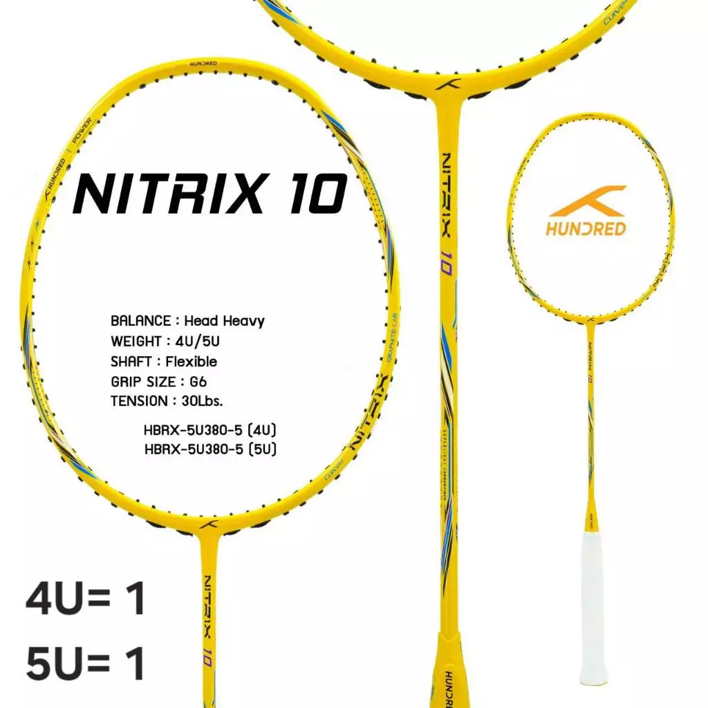 HUNDRED HUNDRED ไม้แบดมินตัน รุ่น Nitrix 10 ( HBRX-5U380 1-5 ) ไม้บุกที่ดุดัน แถมเอ็น กริป ซอง รูปสินค้า 8