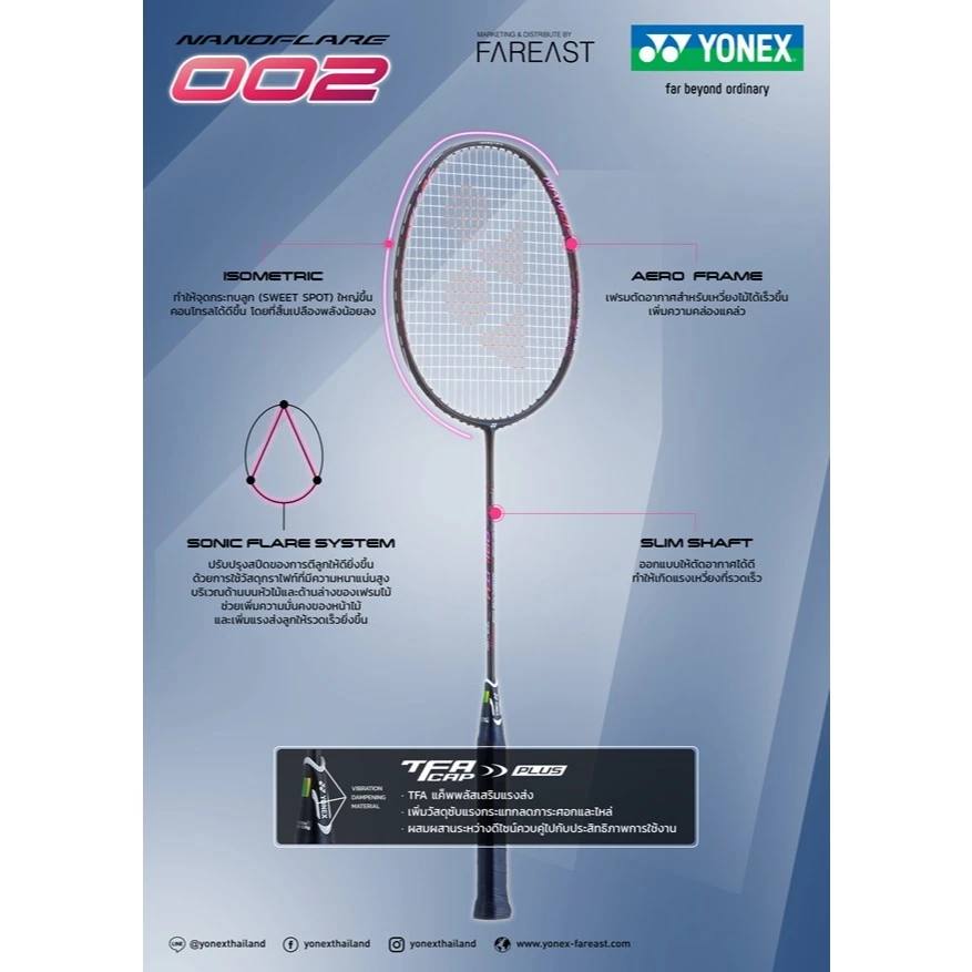 YONEX ไม้แบดมินตัน รุ่น NANOFLARE 002 ไม้Speed ก้านอ่อน แถมฟรีเอ็น ซอง กริปยาง รูปที่ 2