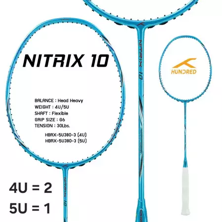 HUNDRED HUNDRED ไม้แบดมินตัน รุ่น Nitrix 10 ( HBRX-5U380 1-5 ) ไม้บุกที่ดุดัน แถมเอ็น กริป ซอง รูปสินค้า 7