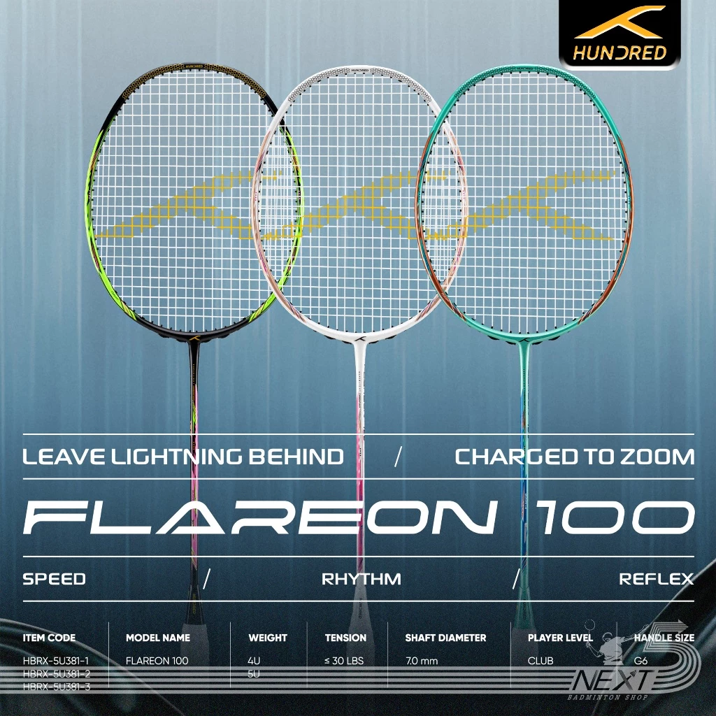 HUNDRED HUNDRED ไม้แบดมินตัน รุ่น Flareon 100 ( HBRX-5U381 1-3 ) ไม้สายความเร็ว แถมเอ็น กริป ซอง รูปสินค้า 1