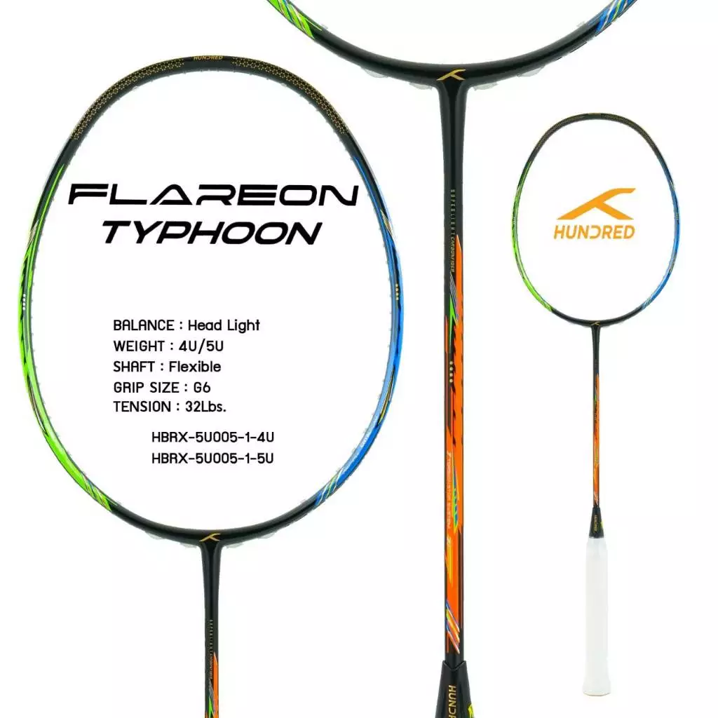 Hundred ไม้แบดมินตัน รุ่น Flareon Typhoon สาย Speed มี2สี ขาว/ดำ 4U/5U ฟรีเอ็น ซอง ประกัน รูปที่ 3