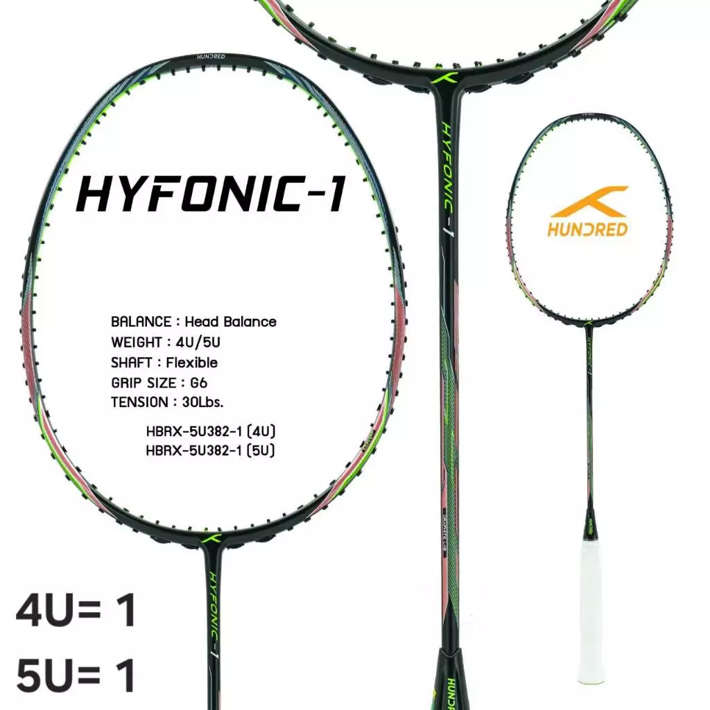 HUNDRED HUNDRED ไม้แบดมินตัน รุ่น Hyfonic 1 ( HBRX-5U382 1-3 ) ไม้คอนโทรลดั่งใจ แถมเอ็น กริป ซอง รูปสินค้า 6